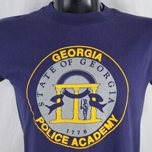 Vintage Georgia Police Academy crest navy blue & gold casual summer LG t-shirt